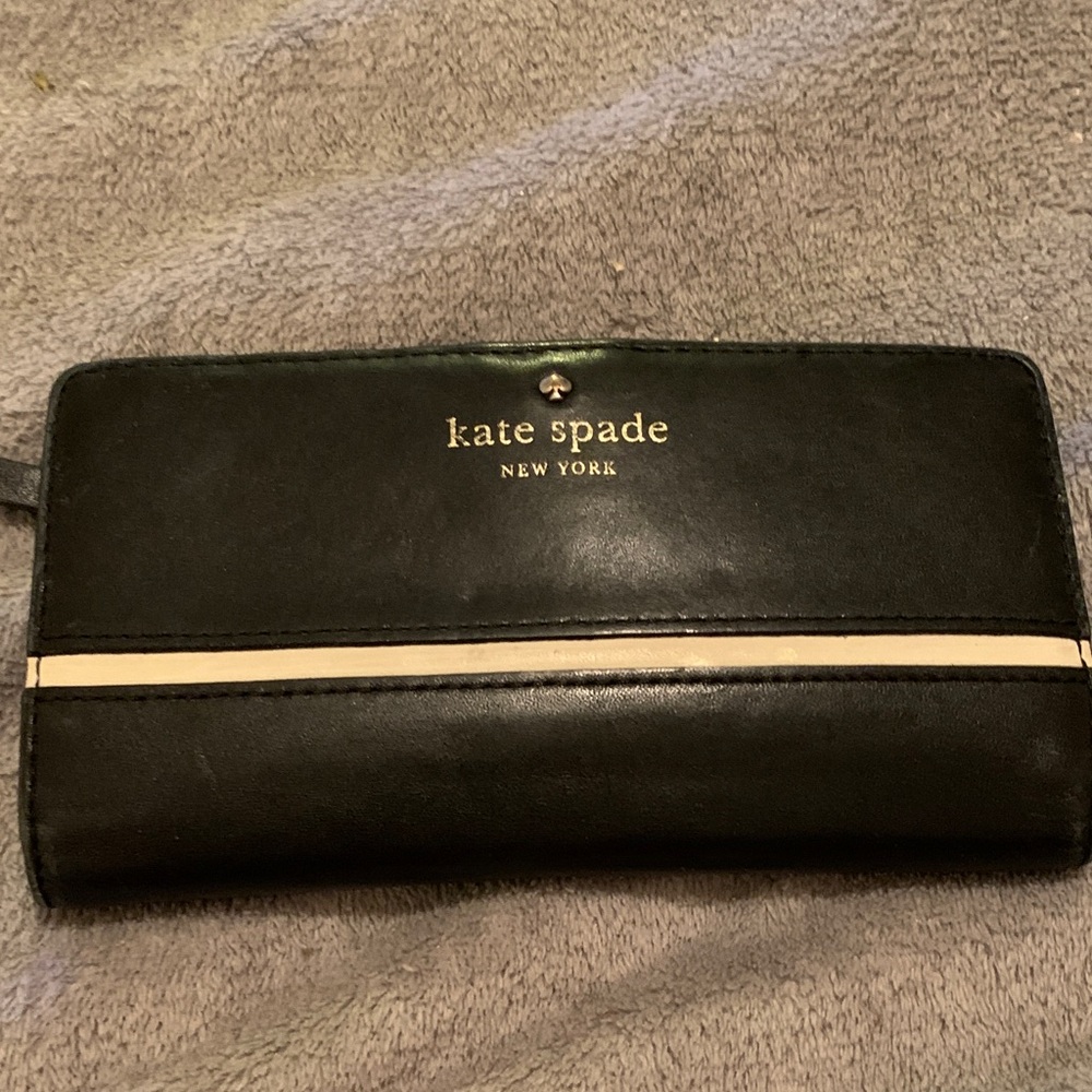 Kate Spade Black Wallet with White Stripe Good used condition